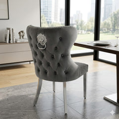 2 x Valentino Lion Knocker Dining Chairs- Silver, Black, Navy, Dark Grey, Mink