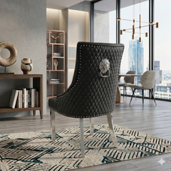 2 x Majestic PU Leather Dining Chairs - Midnight Black, Cream, Grey