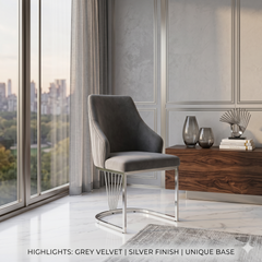 2 x Lasco Chrome Dining Chairs- Cream Silver, Grey Silver