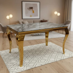 Louis Gold Dining Table With Navy Gold Majestic Chairs