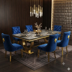 Ariana Gold Dining Table With Navy Gold Majestic Chairs