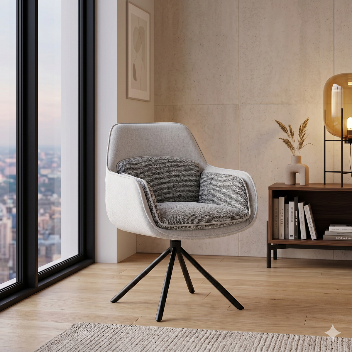 2 x Florence 360 Swivel Chairs- Grey/Beige