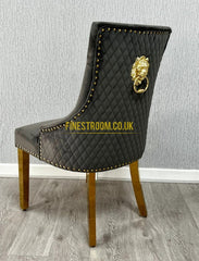 2 x Majestic Lion Knocker Dining Chairs- Black Gold, Green Gold, Grey Gold, Mink Gold, Navy Gold