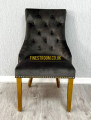 2 x Majestic Lion Knocker Dining Chairs- Black Gold, Green Gold, Grey Gold, Mink Gold, Navy Gold