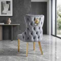 2 x Victoria Gold Lion Knocker Dining Chairs - Grey Gold, Cream Gold, Black Gold