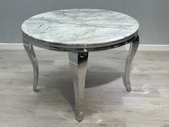 1.3 Grey Round Louis Dining Table With Dark Grey Sofia Chairs