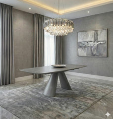 Gstaad Extendable Grey Sintered Stone Dining Table With Gstaad Grey Dining Chairs