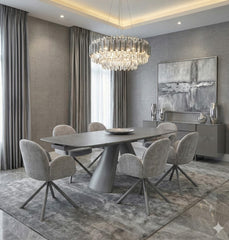 Gstaad Extendable Grey Sintered Stone Dining Table With Gstaad Grey Dining Chairs