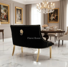2m Black Gold Louis With 5 Black Gold Majestic Chairs and Black Gold High Back Majestic Bench