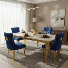 Louis Gold Dining Table With Navy Gold Majestic Chairs