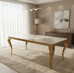 Louis Gold Dining Table With Navy Gold Majestic Chairs