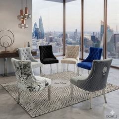 2 x Majestic Chrome Lion Knocker Dining Chairs - Mink, Black, Crushed Velvet, Dark Grey, Navy, Silver