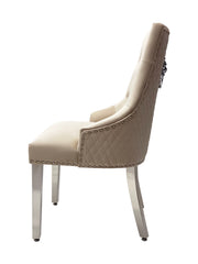 2 x Majestic Chrome Lion Knocker Dining Chairs - Mink, Black, Crushed Velvet, Dark Grey, Navy, Silver