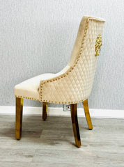 2 x Majestic Lion Knocker Dining Chairs- Black Gold, Green Gold, Grey Gold, Mink Gold, Navy Gold