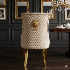 2 x Majestic Lion Knocker Dining Chairs- Black Gold, Green Gold, Grey Gold, Mink Gold, Navy Gold