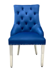 2 x Majestic Chrome Lion Knocker Dining Chairs - Mink, Black, Crushed Velvet, Dark Grey, Navy, Silver