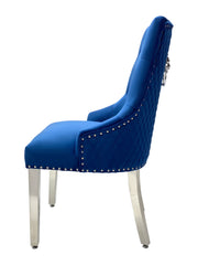 2 x Majestic Chrome Lion Knocker Dining Chairs - Mink, Black, Crushed Velvet, Dark Grey, Navy, Silver