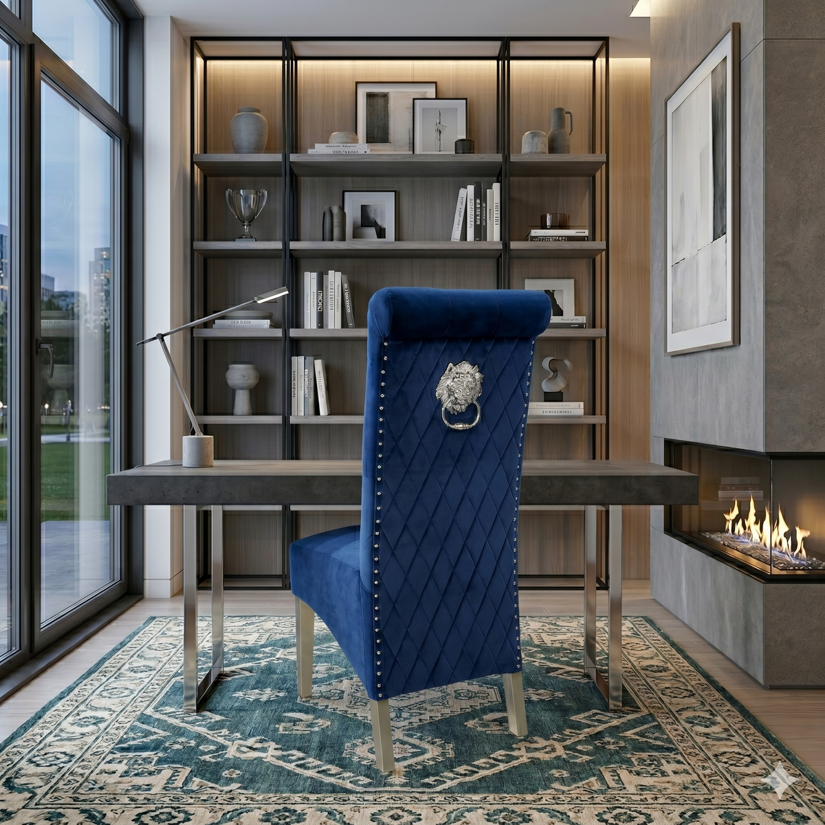 2 x Sofia Chrome Lion Knocker Chairs- Navy, Black, Mink, Grey