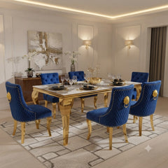 Louis Gold Dining Table With Navy Gold Majestic Chairs