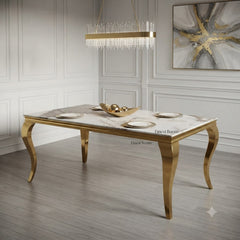 Louis Gold Dining Table With Navy Gold Majestic Chairs