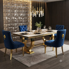 Ariana Gold Dining Table With Navy Gold Majestic Chairs