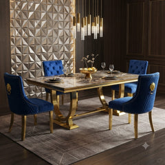 Ariana Gold Dining Table With Navy Gold Majestic Chairs