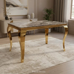 Louis Gold Dining Table With Navy Gold Majestic Chairs