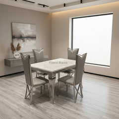 White Louis Dining Table with Grey Sophia Chairs