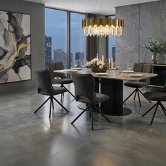 Sydney Grey Ceramic Dining Table With Grey Roseland Swivel chairs