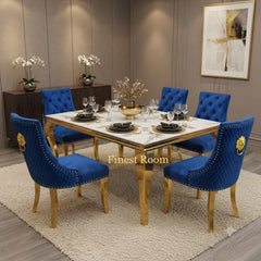 Louis Gold Dining Table With Navy Gold Majestic Chairs